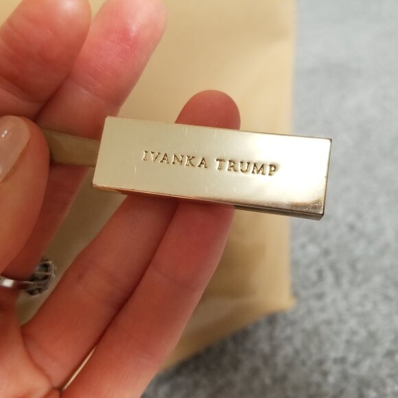 Ivanka Trump Beige Shiny Handbag with Detachable Keychain - Picture 2 of 16